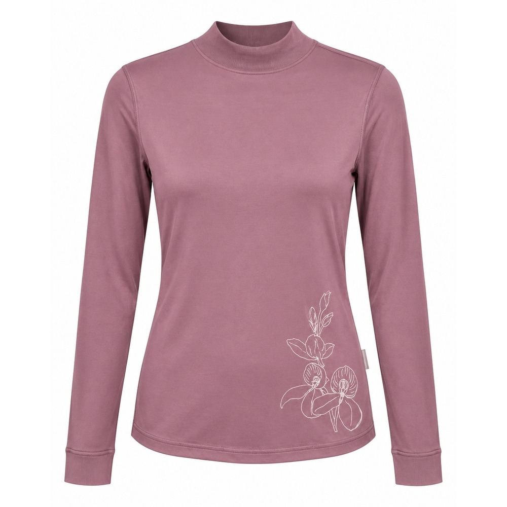 Terramar Thermasilk Top L Mauve 100% Silk Mock Neck Floral Base Layer Gorpcore
